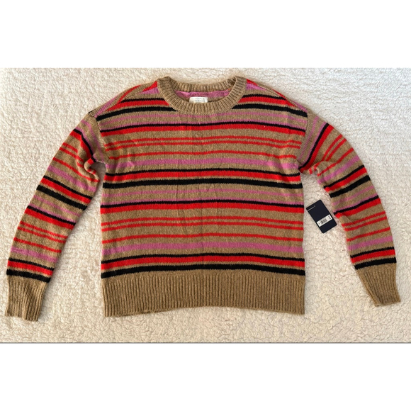 Women's Lucky Brand Striped Sweater Tan/Red/Pink/Black Size S - Picture 2 of 8